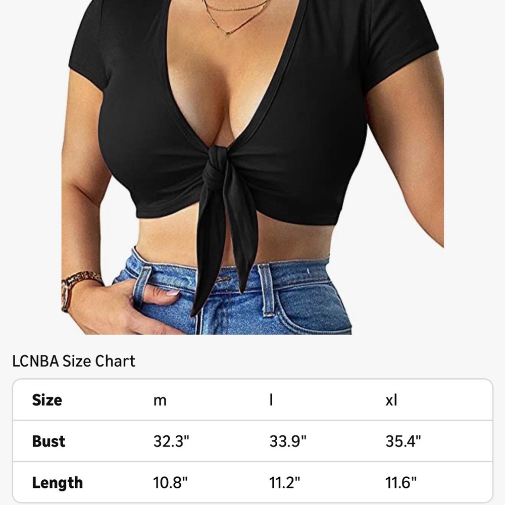 1 Black and 1 white Tie-Front Crop Top with Deep V